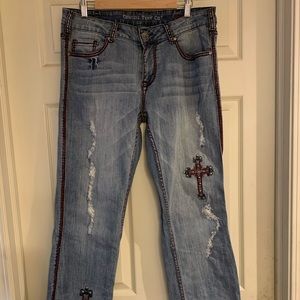 LN Cowgirl Tuff Victory Red Jeans Size 33/33